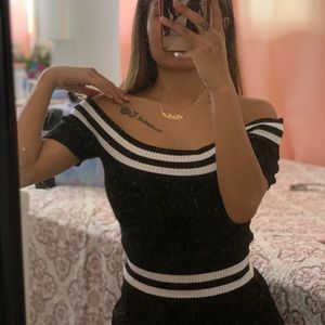 Debut | Black Off Shoulder w/ White Strips